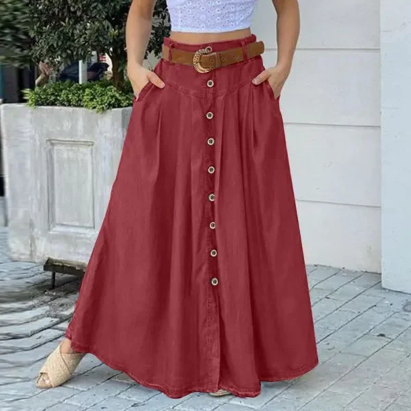 Saias femininas elegantes primavera alta wasit sólido longa zanzea casual botões para baixo saia elegante de festa - Image 19