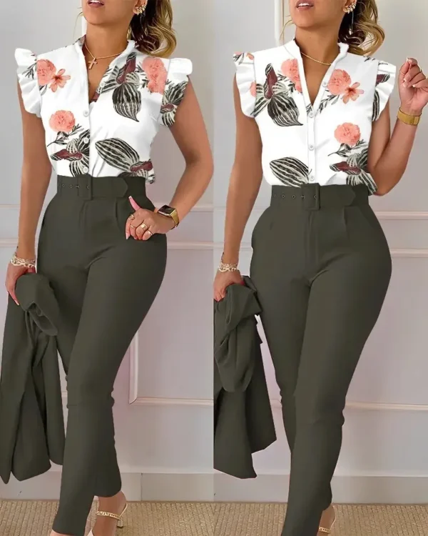 Conjunto Feminino Elegante Camisa e Calça Estampada – Moda 2024 - Image 5