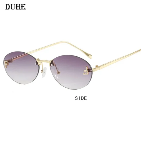 Novo luxo f carta sem moldura óculos de sol oval retro pequeno quadro óculos de sol uv400 proteção feminina moda metal óculos de sol - Image 4