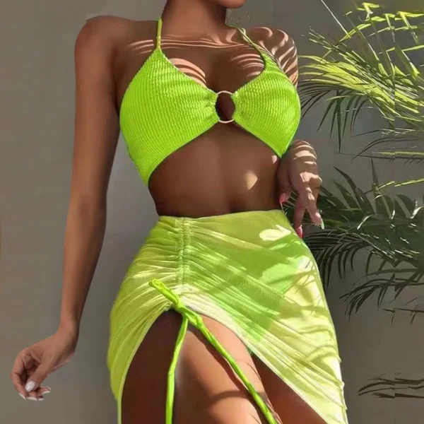 Swimwear de praia de três pontas para mulheres, malha sexy, moda praia, biquíni verão, maiô 4 peças - Image 11