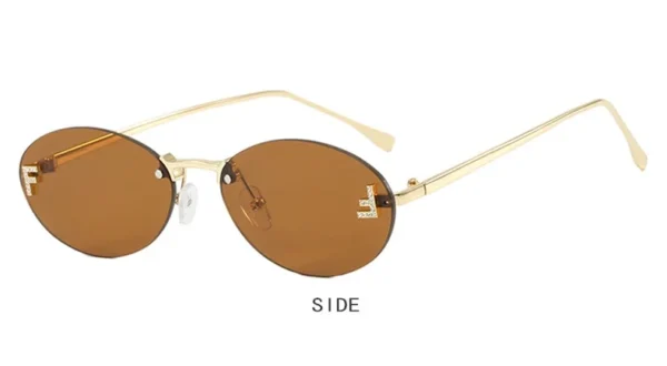 Novo luxo f carta sem moldura óculos de sol oval retro pequeno quadro óculos de sol uv400 proteção feminina moda metal óculos de sol - Image 9