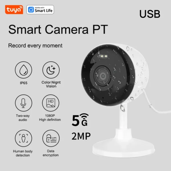 Tuya Smart 1080p Wi-Fi Câmera de segurança doméstica inteligente 2MP, HD, alertas de aplicativo em tempo real, áudio bidirecional, com rastreamento de movimento para bebês e animais de estimação - Image 9