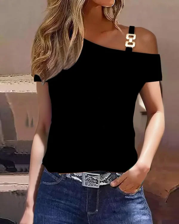 Blusa Feminina Ombro Único Listrada – Verão 2024 - Image 4