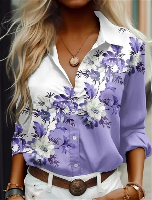 Blusa Feminina Estampada Floral Azul – Outono 2024