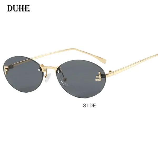 Novo luxo f carta sem moldura óculos de sol oval retro pequeno quadro óculos de sol uv400 proteção feminina moda metal óculos de sol - Image 3
