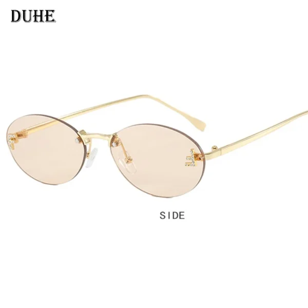Novo luxo f carta sem moldura óculos de sol oval retro pequeno quadro óculos de sol uv400 proteção feminina moda metal óculos de sol - Image 6