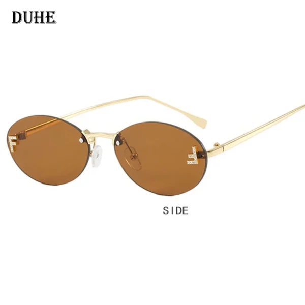 Novo luxo f carta sem moldura óculos de sol oval retro pequeno quadro óculos de sol uv400 proteção feminina moda metal óculos de sol - Image 5