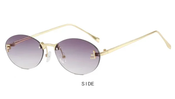 Novo luxo f carta sem moldura óculos de sol oval retro pequeno quadro óculos de sol uv400 proteção feminina moda metal óculos de sol - Image 10