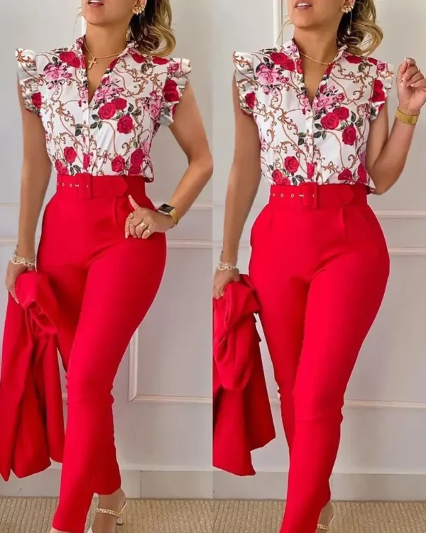 Conjunto Feminino Elegante Camisa e Calça Estampada – Moda 2024 - Image 17