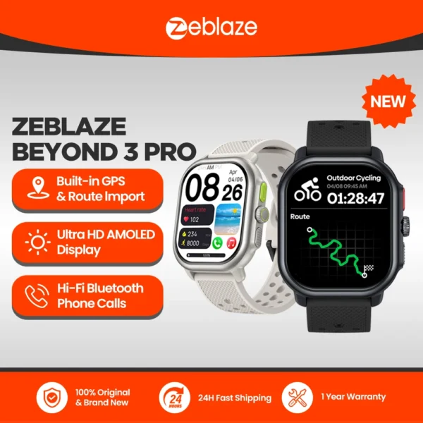 Zeblaze-Beyond 3 Pro Smartwatch, GPS integrado, importação de rotas, display AMOLED, fazer/receber chamadas telefônicas, novo, 2,15"