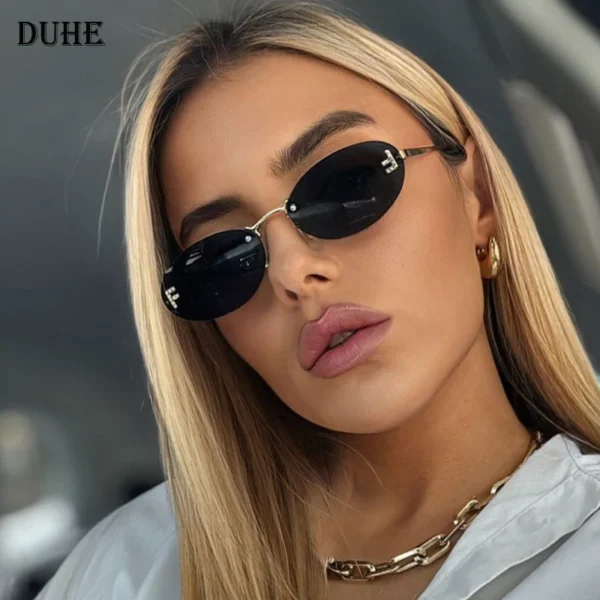 Novo luxo f carta sem moldura óculos de sol oval retro pequeno quadro óculos de sol uv400 proteção feminina moda metal óculos de sol
