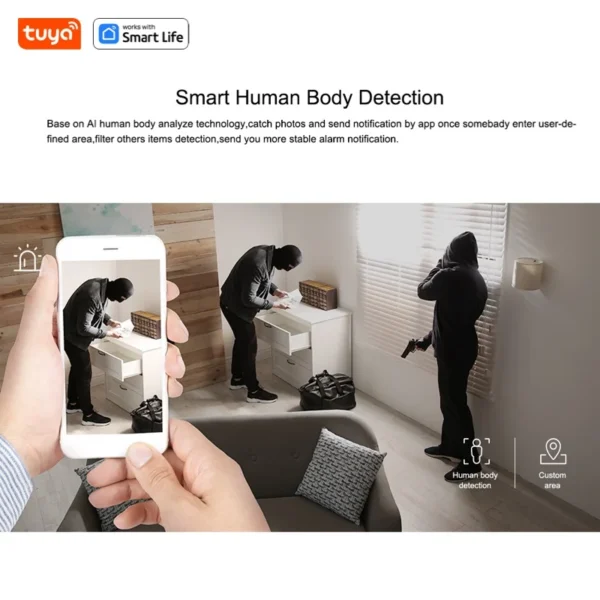 Tuya Smart 1080p Wi-Fi Câmera de segurança doméstica inteligente 2MP, HD, alertas de aplicativo em tempo real, áudio bidirecional, com rastreamento de movimento para bebês e animais de estimação - Image 5